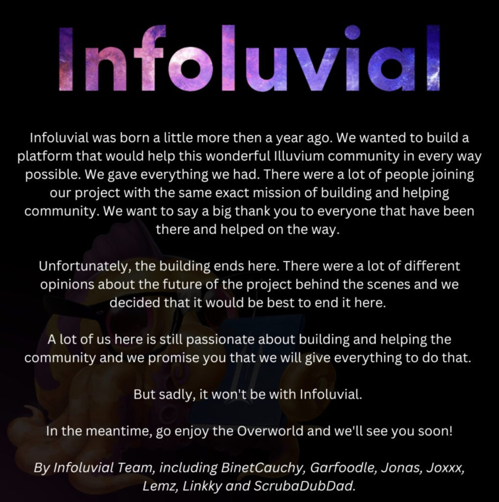 Post announcing the closure of Infoluvial